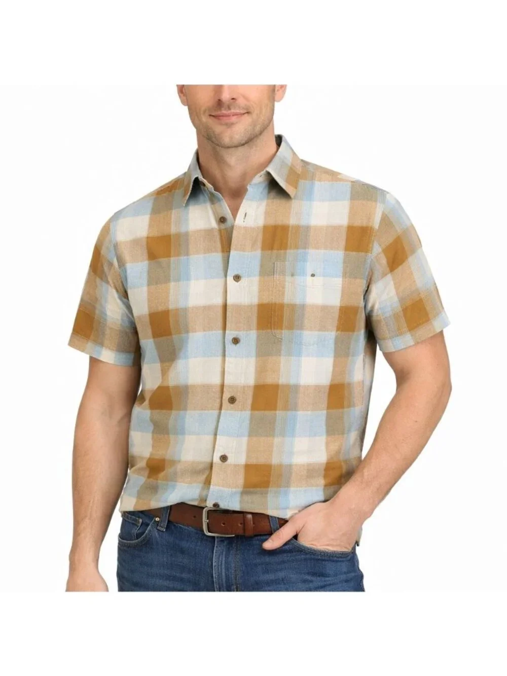 North Face Spearton Plaid Short Sleeve Button Shirt Linen Cotton Blend Mens M